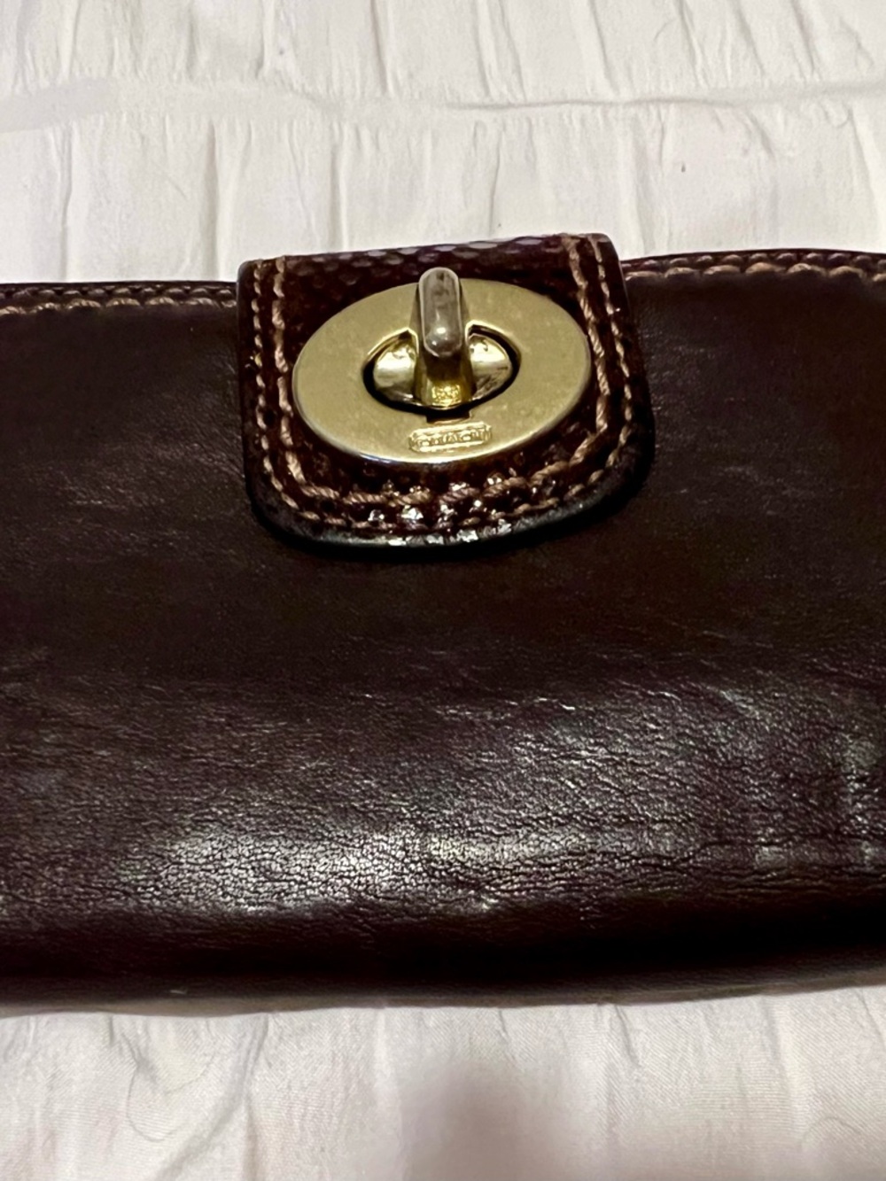 Coach Brown Leather Turnlock Wallet with Gold-Tone Hardware